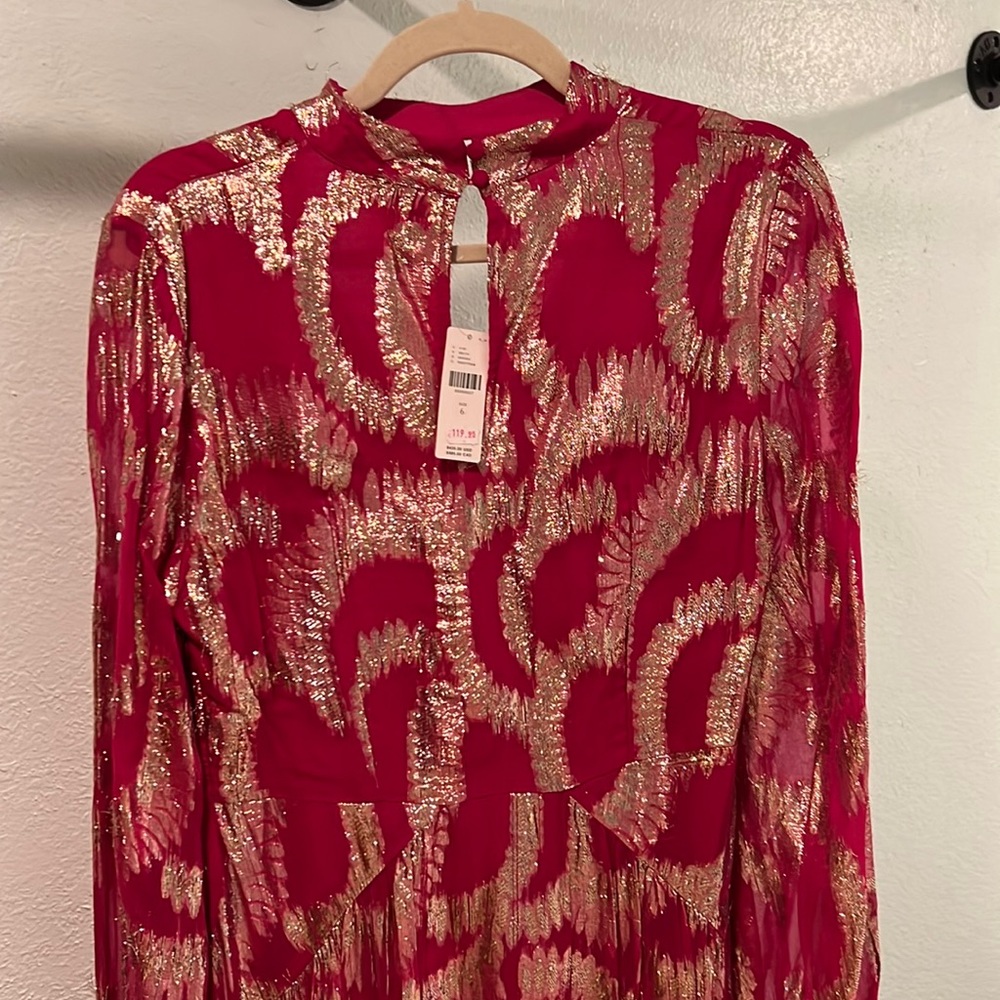 Anthropologie Hemant & Nandita Metallic Maxi Dress Pink & Gold Size 6 New